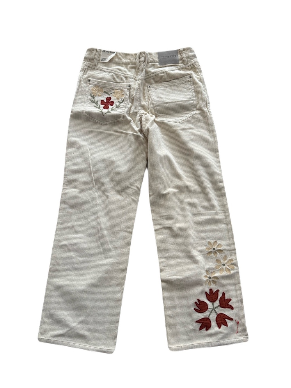 NWT Women's Free People Corduroy Embroidered Cream WideLeg Women’s Jeans Size 28 - Picture 3 of 8